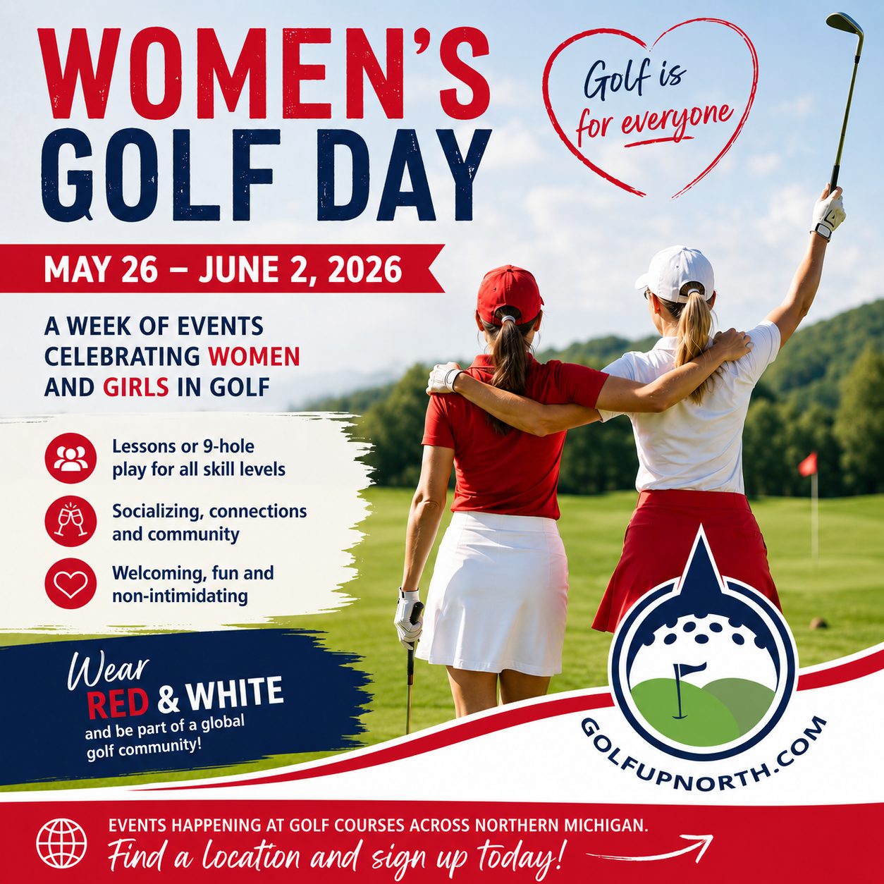 Join the fun during Women's Golf Day as new and experienced golfers connect and share their love of the game in Northern Michigan.