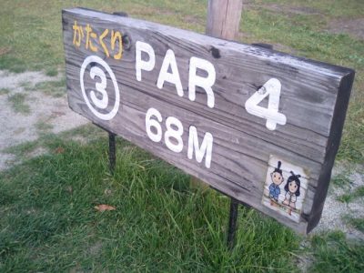 A typical sign showing a hole not to be missed